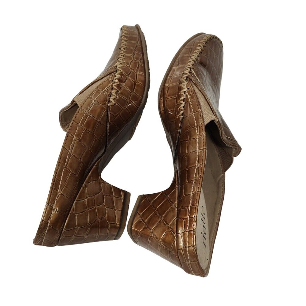 Rialto Comfort Brown Croc Embossed Slip on Mules Shoes Women Size 7 M FLAW - Picture 6 of 8
